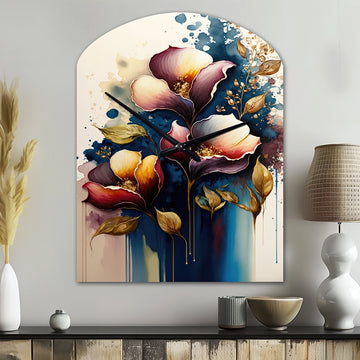 Blue And Burgundy Cally Lily Bouquet III - Asymmetric Metal Wall Clock